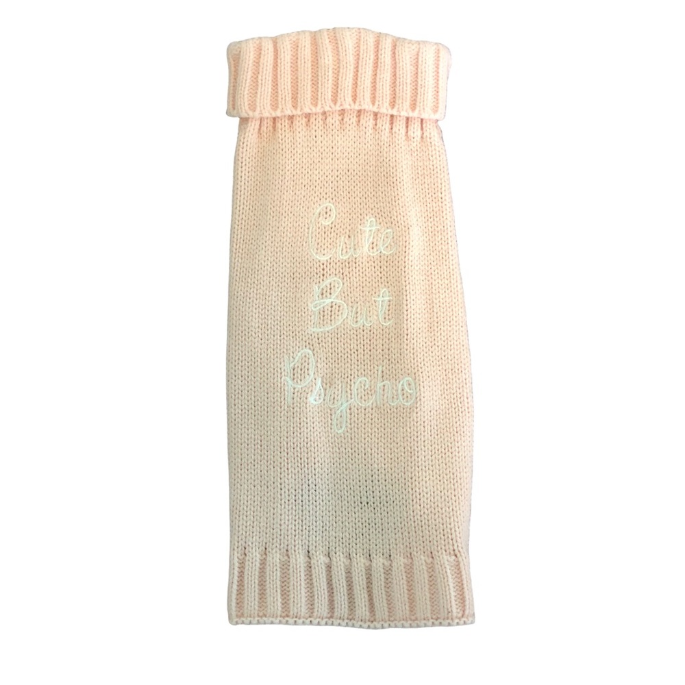 " Cute But Psycho "  Dog Pet Sweater Embroidered Blush Pink